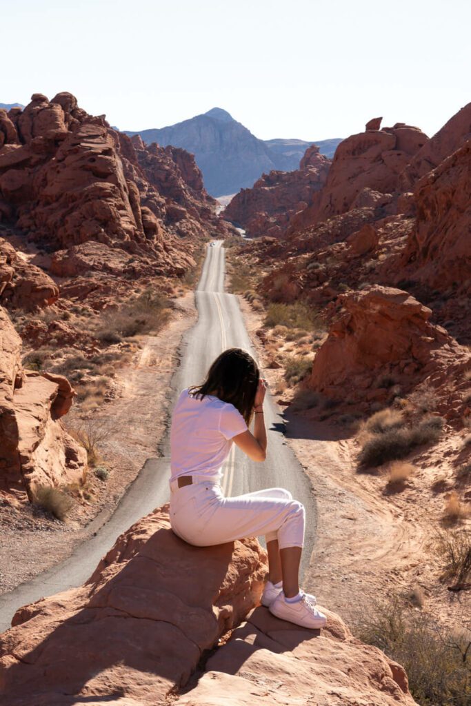 woman on mouse tank road, Valley of Fire State Park, Nevada