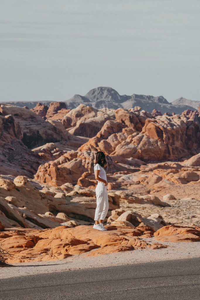 woman hiking in Valley of Fire state park nevada